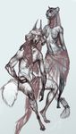  3_heads anthro breasts canine clothed clothing demon duo featureless_breasts feline female hybrid male mammal multi_head reykat simple_background sketch standing 