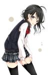  bad_id bad_twitter_id black_eyes black_hair blush long_hair looking_back miniskirt open_mouth original ribbon school_uniform shiina_kuro skirt solo thighhighs thighs vest white_background 