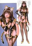  animal_ears brown_eyes brown_hair cat_ears catgirl costume elbow_gloves fingerless_gloves garter_belt gloves heels high_cut high_heels highres long_hair nekomimi shoes stockings striped stripes suspender_belt thigh_highs thighhighs tiger_print wink 