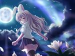  animal_ears ass bunny_ears bunny_tail flower kaisu light_smile long_hair moon moonlight night night_sky panties red_eyes reisen_udongein_inaba sky solo star_(sky) starry_sky tail tears thighhighs touhou underwear white_panties 