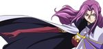  cape code_geass cornelia_li_britannia elbow_gloves gloves highres lips long_hair purple_eyes purple_hair smile solo transparent_background vector_trace 