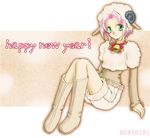 animal_ears artist_request bell boots bow green_eyes haruno_sakura hitsujimimi horns knee_high_boots lowres monster_girl naruto pink_hair sheep_girl sheepgirl short_hair shorts 