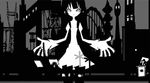  bakemonogatari greyscale highres long_hair monochrome monogatari_(series) school_uniform senjougahara_hitagi solo ueda_hajime vector_trace wallpaper 