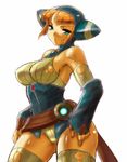  aqua_eyes bare_shoulders breasts breath_of_fire breath_of_fire_v curvy dr.p fingerless_gloves gloves large_breasts lin_(breath_of_fire) orange_hair solo tail thick_thighs thighhighs thighs torn_clothes 