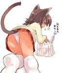  all_fours animal_ears ass bent_over blush brown_eyes brown_hair cat_ears cat_tail copyright_request kusaka_kokage lace lace-trimmed_panties long_sleeves miniskirt panties pantyshot red_eyes skirt socks solo sweater tail underwear upskirt white_panties 