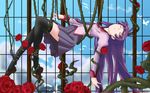  bakemonogatari highres monogatari_(series) plant plants purple_hair rape school_uniform senjougahara_hitagi tentacle thighhighs torn_clothes vines wallpaper æˆ¦å ´ãƒ¶åžÿ 
