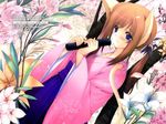  animal_ears blue_eyes brown_hair cat_ears flower flowers iizuki_tasuku japanese_clothes kimono nekomimi ponytail tail tasuku_iizuki 