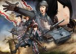  4boys alicia_melchiott army brigitte_stark caterpillar_tracks edelweiss_(senjou_no_valkyria) eleanor_varrot faldio_landzaat flag ground_vehicle gun headphones isara_gunther largo_potter military military_uniform military_vehicle motor_vehicle multiple_boys multiple_girls okita patriotism senjou_no_valkyria senjou_no_valkyria_1 signature soldier tank uniform weapon welkin_gunther windmill 