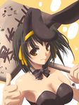  animal_ears bangs brown_hair bunny_ears bunnysuit satomi short_hair solo suzumiya_haruhi suzumiya_haruhi_no_yuuutsu 