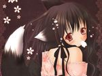  animal_ears blush blushing bow brown_hair cherry_blossoms dress fox_ears hinayuki_usa hinayukiusa kitsunemimi long_hair original red_eyes ribbon ribbons tail 