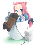  animal_ears braid cup in_container in_cup kubyou_azami long_sleeves minigirl mouse_ears original pantyhose pink_hair single_braid solo sugar_cube tail teacup 