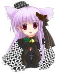  bell blush blushing bow capelet fang flower gothic_lolita hat lolita lolita_fashion long_hair mantle purple_hair red_eyes ribbon rose 