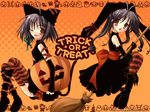  black_dress black_gloves boots copyright_request detached_sleeves dress elbow_gloves gloves green_panties halloween izumi_makoto jack-o'-lantern knee_boots multiple_girls orange_background orange_legwear panties pantyshot pumpkin striped striped_legwear striped_panties thighhighs trick_or_treat underwear wallpaper 