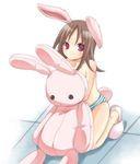  :o animal_ears artist_request blue_panties blush brown_hair bunny_ears bunny_tail copyright_request kneeling long_hair panties purple_eyes slippers solo striped striped_panties stuffed_animal stuffed_bunny stuffed_toy tail topless underwear underwear_only 