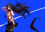  ahoge bad_id bad_pixiv_id bakemonogatari blue_eyes monogatari_(series) nanamura necktie purple_hair school_uniform senjougahara_hitagi skirt solo stapler thighhighs twintails wind zettai_ryouiki 