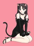  animal_ears blush boribeya cat_ears collar dress elbow_gloves fate/stay_night fate_(series) gloves high_heels long_legs lowres shoes solo tail toosaka_rin 