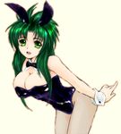  ahoge animal_ears bow breasts bunny_ears bunny_girl bunnysuit cleavage cuffs fish_nets fishnets green_eyes green_hair large_breasts long_hair lowres pantyhose usagimimi 