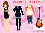  artist_request barefoot brown_eyes brown_hair denim gibson green_eyes guitar hair_ornament hairclip highres hirasawa_yui in_swimsuit instrument jeans k-on! les_paul official_art one-piece_swimsuit open_mouth pants pantyhose paper_doll raglan_sleeves scan school_swimsuit school_uniform short_hair skirt socks solo sweater swim_cap swim_cap_removed swimsuit v 