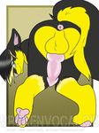  anthro anus balls black_hair black_tail blonde_hair blue_eyes brokenvocaloid butt canine dog english_text hair husky hybrid knot male mammal multicolored_hair multicolored_tail penis skunk skusky solo spritztheskusky submissive text two_tone_hair two_tone_tail url yellow_tail 