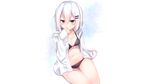  aqua_eyes bikini blush hoodie open_shirt original otokuyou photoshop ringo-chan_(otokuyou) short_hair swimsuit white white_hair 