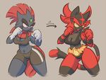  abs bandage breasts cleavage clothed clothing elgiza english_text eyebrows female forehead_gem frown nintendo pok&eacute;mon pok&eacute;morph teckworks text unknown_pokemon video_games weavile yellow_eyes 