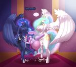  2016 absurd_res anthro anthrofied areola balls big_breasts blush breasts cum cum_in_mouth cum_in_pussy cum_inflation cum_inside cum_on_ground cutie_mark dialogue dickgirl dickgirl/female dickgirl_penetrating double_penetration english_text equine eyes_closed female friendship_is_magic group group_sex hair hi_res horn horn_grab huge_breasts inflation intersex intersex/female intersex_penetrating limebreaker long_hair mammal my_little_pony nipples nude oral oral_penetration penetration penis princess_celestia_(mlp) princess_luna_(mlp) pussy sex sibling sisters spitroast standing text twilight_sparkle_(mlp) unicorn vaginal vaginal_penetration vein winged_unicorn wings 