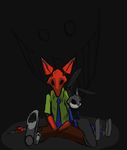  2016 animatronic anthro black_background canine clothed clothing crossover disney duo female five_nights_at_freddy&#039;s fox judy_hopps lagomorph machine male mammal nick_wilde rabbit robot simple_background thephantombeyond video_games zootopia 
