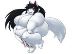  belly big_belly big_breasts black_eyes black_hair breasts butt canine clothing digital_media_(artwork) featureless_breasts female fox fur hair kakizaki loincloth looking_at_viewer mammal nude obese open_mouth overweight plantigrade pose smile solo standing thick_thighs white_belly white_fur yosioka_san 