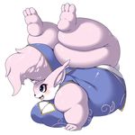  belly big_belly big_breasts big_butt blue_eyes breasts butt clothed clothing digital_media_(artwork) female fur grin handstand invalid_tag lagomorph mammal obese open_mouth overweight pink_fur plantigrade rabbit sappanwood simple_background solo thick_thighs white_background white_belly yosioka_san 