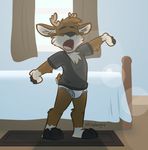  anthro bedroom boxer_briefs briefs cervine clothing deer male mammal morning solo source_request tinydeerguy underwear 