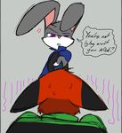  2016 anger_vein anthro canine cheek_tuft clothed clothing dialogue disney duo english_text female fox glare judy_hopps lagomorph male mammal necktie nick_wilde purple_eyes rabbit sweat text thephantombeyond tuft zootopia 