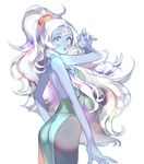 ass chuong forehead_jewel hands_together highres long_hair looking_at_viewer multiple_arms opal_(steven_universe) pantyhose ponytail silver_hair solo steven_universe very_long_hair 