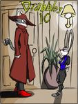  2016 anthro cheek_tuft clothed clothing crossed_arms disney duo english_text eye_contact fan_character feline female hat judy_hopps lagomorph lynx mammal police_uniform rabbit text thephantombeyond trenchcoat tuft uniform zootopia 