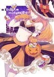  bare_shoulders bell bell_choker bow choker claws commentary_request fate/grand_order fate_(series) gevjon halloween halloween_costume happy_halloween hat hat_bow highres long_hair looking_at_viewer midriff navel one_eye_covered pumpkin solo stomach tamamo_(fate)_(all) tamamo_cat_(fate) tongue tongue_out yellow_eyes 