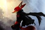  2016 anthro battlefield canine cape clothed clothing disney fox gloves green_eyes hi_res looking_at_viewer male mammal nick_wilde parody scar side_view smoke solo thewyvernsweaver zootopia 