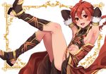  :d alexander_(fate/grand_order) armpits arms_behind_head braid fate/grand_order fate_(series) full_body gold_trim hair_between_eyes inari_(inariya) long_hair looking_at_viewer male_focus navel open_mouth otoko_no_ko red_eyes red_hair sandals sitting sleeveless smile solo thighs toned toned_male 