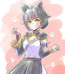  animal_ears breasts cat_ears cleavage commentary ear_piercing iesupa kali_belladonna medium_breasts mole mole_on_breast paw_print piercing rwby short_hair solo spoilers yellow_eyes 