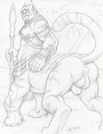  animal_genitalia anus backsack balls dudebulge feline fully_sheathed greyscale holding_object holding_weapon looking_at_viewer looking_back male mammal melee_weapon monochrome muscular nipples outside pecs pencil_(artwork) perineum polearm prince_nadun quadruped rear_view sheath signature solo spear taur tol&#039;vir traditional_media_(artwork) video_games warcraft weapon 