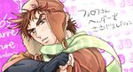  aqua_eyes battle_tendency blush bomber_hat brown_hair hat jojo_no_kimyou_na_bouken joseph_joestar_(young) male_focus nayuu open_mouth scarf solo 