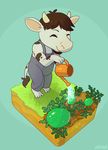  bovine cattle chibi clothing cute farmer food fruit gardening horn isometric junga mammal melon overalls plant watering watermelon 