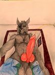  anthro big_penis bossman1969 canine clothed clothing knot looking_at_viewer male mammal pants_down partially_clothed peeing penis perspective poking_out red_penis urine watersports wetting wolf 