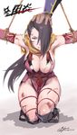  absurdres bleeding blood bound breasts brown_eyes brown_hair captured cleavage commentary_request fire_emblem fire_emblem_if gorgeous_mushroom hair_over_one_eye highres injury kagerou_(fire_emblem_if) large_breasts long_hair ninja out_of_frame ponytail scarf solo_focus tears translation_request 