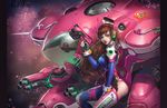  animal_print arm_cannon artist_name ass bangs between_legs bodysuit boots bracer breasts brown_eyes brown_hair bunny_print character_name charm_(object) cherry_blossoms clothes_writing copyright_name d.va_(overwatch) emblem facepaint facial_mark gatling_gun gloves gun hand_between_legs hand_up handgun headphones headset highres holding holding_gun holding_weapon kaorihero letterboxed lips lipstick logo long_hair long_sleeves makeup mecha medium_breasts meka_(overwatch) overwatch parted_lips pauldrons petals pilot_suit realistic red_lips red_lipstick ribbed_bodysuit shoulder_pads sitting skin_tight smile solo thigh_boots thigh_strap thighhighs thrusters turtleneck weapon whisker_markings white_footwear white_gloves white_legwear wind 