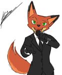  2016 anthro canine clothed clothing disney fox green_eyes looking_at_viewer male mammal microphone nick_wilde open_mouth simple_background solo suit thephantombeyond white_background zootopia 