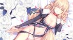  bad_id bad_pixiv_id blonde_hair bloodline blush breasts cleavage elf gekka_nanako long_hair looking_at_viewer mole mole_on_breast pointy_ears ruthtria_(bloodline) solo very_long_hair yellow_eyes 