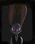  2016 anthro black_background clothed clothing disney empty_eyes english_text female judy_hopps lagomorph looking_at_viewer mammal purple_eyes rabbit simple_background solo text thephantombeyond zootopia 