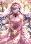  bare_chest bare_shoulders blonde_hair blue_hair breasts bridal_veil brooch cloud_hair curly_hair dress earrings elbow_gloves flower forest gem gloves good_end green_eyes highres jewelry long_hair looking_at_viewer medium_breasts multicolored_hair nature nia_teppelin older ring signo_aaa solo tengen_toppa_gurren_lagann two-tone_hair veil very_long_hair wedding_dress wedding_ring 