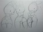  anthro anus beady_eyes black_and_white female group lagomorph looking_back mammal monochrome open_mouth pussy rabbit sketch smile sweet_valerian traditional_media_(artwork) vono 