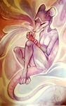  2016 4_fingers 4_toes anthro bandage breasts crossed_legs ears_back eyes_closed featureless_breasts female floating grave mammal marsupial nash_(zenirix) opossum rat_tail signature simple_background solo toes traditional_media_(artwork) watercolor_(artwork) zenirix 