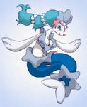  blue_hair breasts cleavage clothed clothing female feral hair mammal marine nintendo pinniped pok&eacute;mon sea_lion simple_background unknown_pokemon unknown_species video_games white_skin 